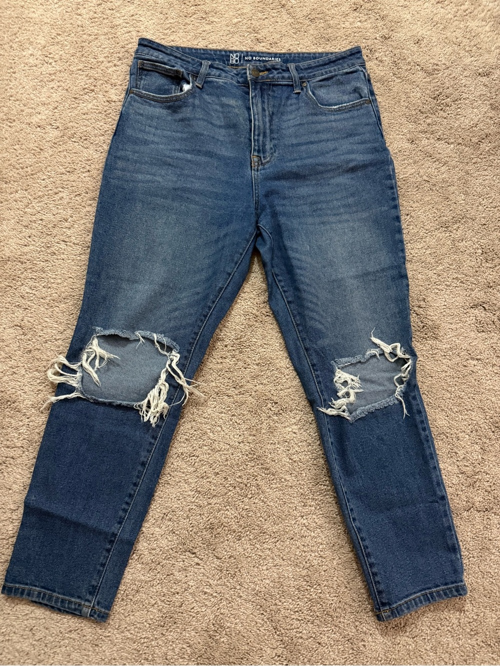 No Boundaries Women's Boyfriend Ripped Jeans - Blue